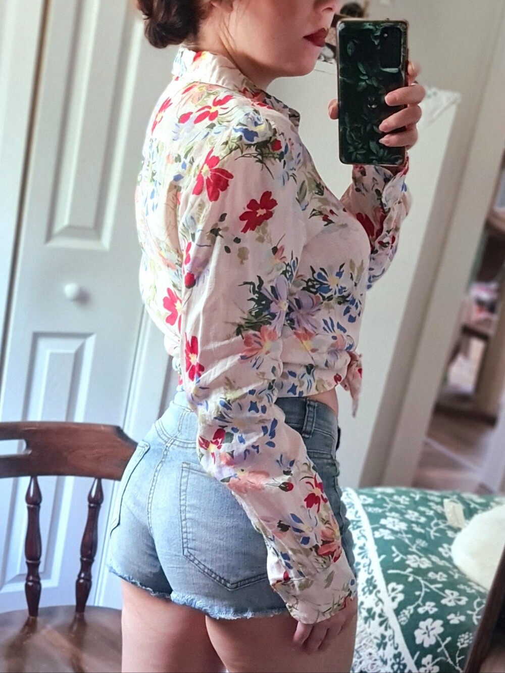 Adorable Linen Light Pink Floral Button-Up Blouse